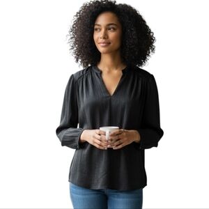 Chico's Shimmer Pintuck Shirt Black Womens Size 2/12